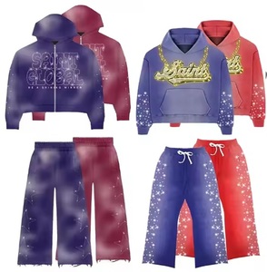 Survêtement de saison d'hiver 100% coton personnalisable strass impression DTG respirant léger écologique sans couture ensembles solide - Product Image 2