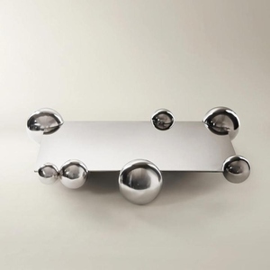 Plateau décoratif moderne en acier inoxydable avec accents de boules chromées polies, centre de table de luxe, décoration d'intérieur pour salon, art - Product Image 2