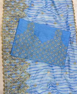 Vêtements indiens pakistanais Designer exclusif GEORGETTE Broderie Sari Dernier Saree Ethnique pour Adultes Superbe Look pour les Mariages - Product Image 4