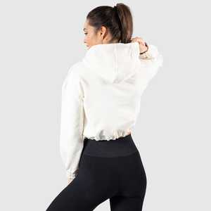 Pull à capuche court en tissu éponge de coton peigné à manches longues personnalisé de qualité supérieure avec propre logo pour les femmes - Product Image 3