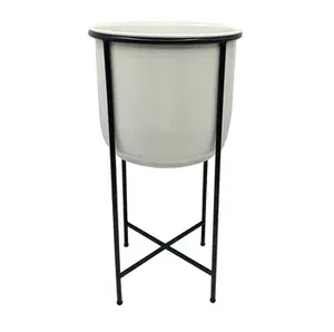 Support de plantes en métal à 3 niveaux avec pot blanc Support de fleurs en fer pour intérieur et extérieur Porte-plantes pour la maison et le jardin Utilisation décorative - Product Image 3