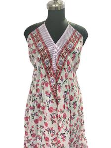 Vestido Casual de Algodón Estampado a Mano con Flores Rosas, Estilo Boho Occidental, Holgado y Natural, de Alta Calidad para Mujer, Directo de la India - Product Image 5