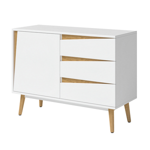 Armoire de rangement de salon 1 porte 3 tiroirs buffet de thé petit buffet blanc et chêne - Product Image 1