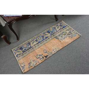 Tapis en Laine Turque Orange et Bleu Vintage de 16X35 Pieds, Tissage Plat, Design Patchwork pour Décorations de Salon, Support en Latex - Product Image 2