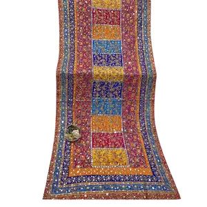 2024新设计高品质印度巴基斯坦Banjara女士披肩绣花丝绸数码印花镜子披肩
