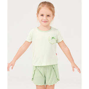 Conjunto de Ropa de Uso Diario para Niñas Pequeñas, Camiseta de Manga Corta y Pantalones Cortos de Tela Acanalada - Product Image 2