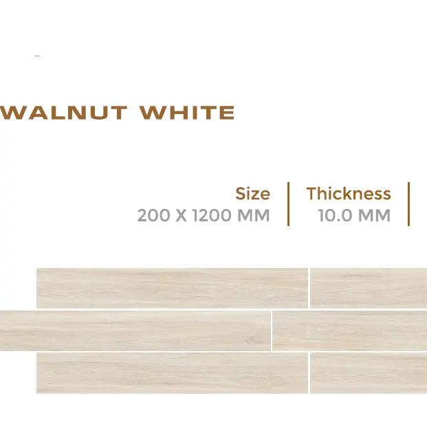 Azulejos de tablones de madera de porcelana con efecto de punzón, azulejos de madera impresos digitales "Walnut White" de 200x1200mm de Novac
