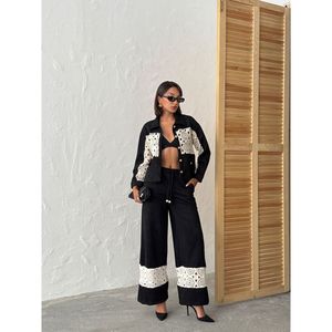 TOPSHOW <b>Women's</b> Black Suede Look Shirt <b>Jacket</b> with Elegant Lace Detail - Stylish Outerwear for Casual or <b>Smart</b> Occasions - Product Image 4