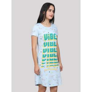 Evolove Camisón corto informal de punto suave con estampado 100% algodón hasta la rodilla para mujer en azul - Product Image 1