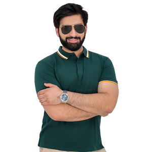 Men <b>Classic</b> Fit Short Sleeve Polo Shirt Casual Breathable Cotton Blend Polo Tee with Contrast Trim Collar Summer Wear - Product Image 1