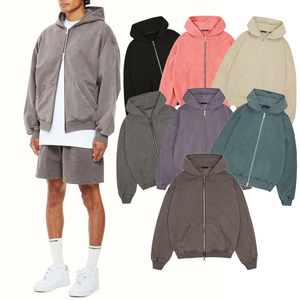 Sudadera con capucha con cremallera completa lavada con ácido para hombre personalizada hecha en fábrica, Sudadera con capucha de algodón transpirable con cremallera para hombre - Product Image 2