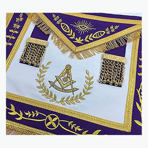 High Quality Masonic Past Master Gold Embroidery Purple <b>Apron</b> Machine Embroidery Lambskin Leather for Everyday Use - Product Image 2