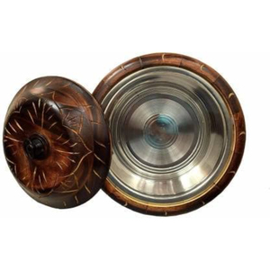 Nouvelle marmite en bois avec chauffe-plats de table intérieur en acier inoxydable meilleure qualité casserole de luxe faite à la main ronde en gros - Product Image 2