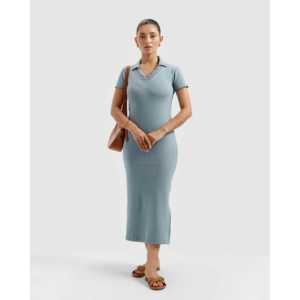 Vestido Polo Cian con Rayas para Mujer, Tejido Mixto, Elegante, Casual, Estampado Floral, Sólido, Transpirable, Translúcido, Personalizable, Tallas XS-XL Disponibles - Product Image 4