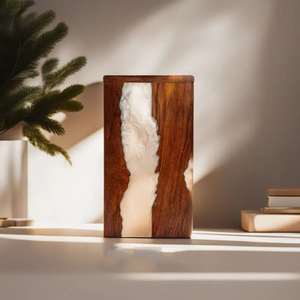 AYAANS-Urna única de madera y ónix hecha a mano con grano de madera natural y elegante incrustación de piedra de ónix - Product Image 1