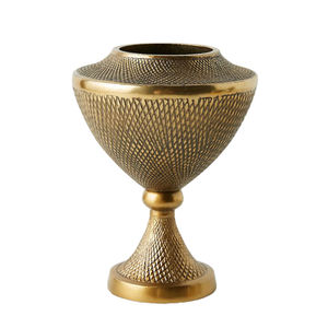 Juego de cuencos de flores de aluminio con pedestal envejecido dorado decorativo de 2 floreros de diseño de textura de lujo para Decoración de mesa de boda - Product Image 2