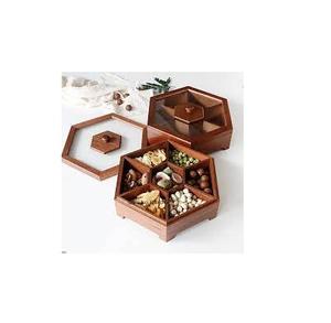 Bandeja de madera de 5 compartimentos para platos de dulces y combinación de frutas secas Bandeja para servir nueces a precio al por mayor - Product Image 2