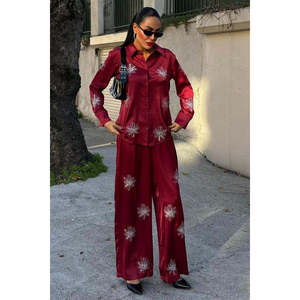 Ensemble deux pièces pour femmes en satin floral pailleté scintillant 10044 - Product Image 4