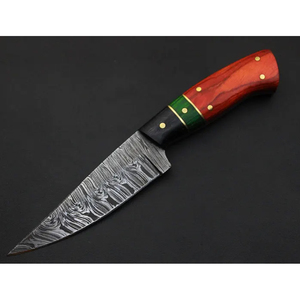 Couteau de chasse fait main en acier Damas avec bois multicolore, couteau à lame pleine, couteau artisanal - Product Image 1