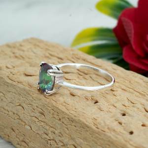 Anillo de Plata de Ley 925 con Cuarzo Místico, Piedra Preciosa Natural, Regalo de Boda y Compromiso para Ella, R0052-GS - Product Image 3