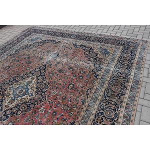Tapis vintage 9,4 x 12,6 pieds, tapis bleu oriental en laine - Product Image 3