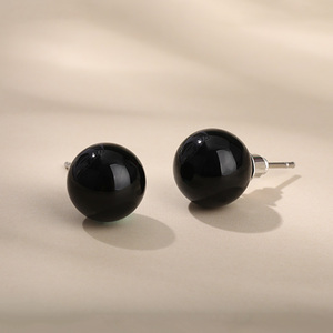 Jeulia Believe in Yourself Round Natural <b>Black</b> Agate Ball <b>Stud</b> <b>Earrings</b> - Product Image 5