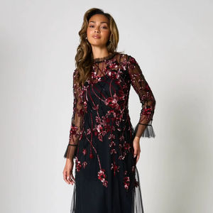 Vestido Maxi con Cuentas en la Parte Delantera, Diseño Simétrico, Cuello Redondo, Abertura Lateral en la Cintura, Antiestático, Ropa de Cóctel para Fiesta, Transpirable - Product Image 1