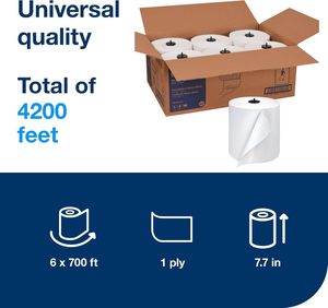 Tork Universal Matic Hardwound Roll <b>Paper</b> Towels, White, 1-Ply, 700 Feet/Roll, 6 Rolls/Case (290089) - Product Image 3
