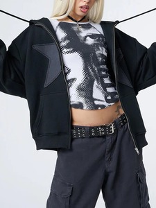 Y2K Vintage Star Print Customized <b>Hooded</b> Hoodie Women Casual Loose Long Sleeve Zip Drawstring Sweatshirts <b>Winter</b> <b>Coat</b> Street - Product Image 6