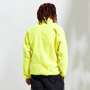 OEM Fluorescent Jaune Oversize Polaire Hoodies Zipper Mock Neck Drop Shoulder Vintage High Street 100% Cotton Digital Trending - Product Image 3