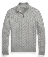 Pull en Coton Peigné 100% Anti-Plis et Anti-Boulochage pour Homme, Col Demi-Zip, Manches Longues, Motif Torsadé, 380g, Automne, Personnalisable