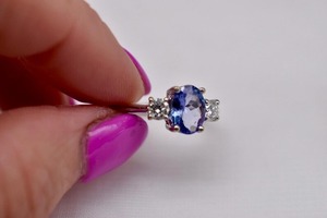 Elegant Classic Sparkling <b>Blue</b> Violet Tanzanite Gemstone <b>Ring</b> for Women 925 Silver Rhodium Plated Oval Cut Natural Stone Third - Product Image 5