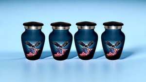 Classic Small Mini Cremation Keepsake Urns <b>for</b> Human <b>Ashes</b> Set of 4 with <b>Box</b> and Velvet <b>Box</b> Lovely Eagle US Flag Design - Product Image 2