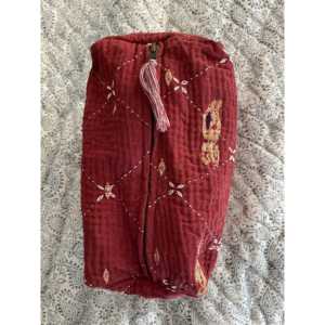 Bolsa de Cosméticos Vintage con Patrón de Diamantes Kantha, Bolsa de Maquillaje Grande de Pana con Cierre, Accesorio de Moda Moderno y Encantador para Uso Diario - Product Image 1