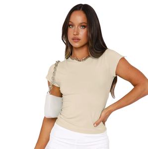 Women's T-Shirts 2023 Summer O Neck Blank T Shirts Short Sleeved T-shirt Female Cropped O Neck Simple Plain T Shirt <b>Crop</b> <b>Top</b> - Product Image 1