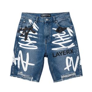 Custom <b>Denim</b> <b>Bermuda</b> <b>Shorts</b> <b>Women</b> Rhinestone Streetwear Regular Fit High Waist Distressed Gym Casual Half Pants Manufacturer - Product Image 1