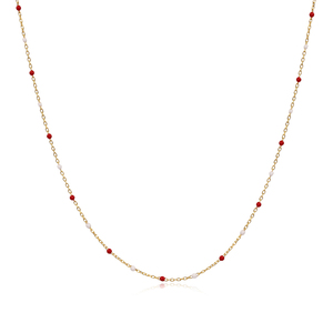 Collier chaîne en émail rouge et blanc, design artisanal, vente en gros, bijoux turcs en argent sterling 925 - Product Image 1
