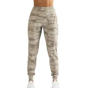 Dames Herfst Winter Dikke Trekkoord Gestapelde Broek Met Print Camouflage Joggingbroek Met Zijvak