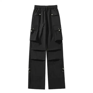 100% Polyester Oversized Fit Canvas Cargo Pants <b>Men</b> 6 Pocket Wide Leg <b>Elastic</b> Waist Eco-Friendly Streetwear Casual <b>Trousers</b> - Product Image 5