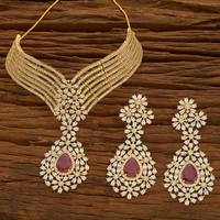 Set Perhiasan Mukut Emas Lapis CZ Buatan Tangan Terbaik untuk Wanita, Harga Grosir di India