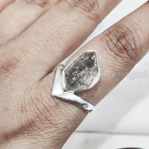 Joyería de piedra cruda anillo de mujer Natural áspero Herkimer diamante piedra preciosa V corona banda Navidad 925 anillo de plata esterlina - Product Image 4