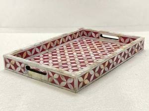 Elegante bandeja de servicio decorativa con Incrustaciones de nácar, acabado pulido para comida, bebidas, desayuno, fiestas, bodas, almacenamiento de tocador - Product Image 5