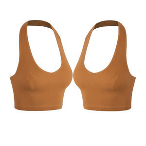 Débardeurs d'entraînement Gym Stringer pour femmes Couleur marron Respirant Fitness Wear Dames Débardeurs courts côtelés - Product Image 6