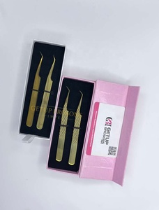 Pince à épiler de précision GETUP BROSONS IMPEX en acier inoxydable de haute qualité, 45 degrés, dorée, anti-magnétique, pour extensions de cils volume russe - Product Image 5