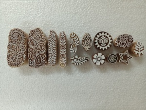 Custom Made Wooden Hand Carved Wooden Textile <b>Printing</b> <b>Blocks</b> with Henna <b>Ink</b> and Sponge for <b>Printing</b> on Hands - Product Image 5