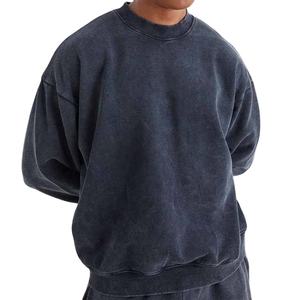 Couleur unie hommes lavage à l'acide sweats 100% coton polaire nouveau automne hiver poids lourd goutte épaule recadrée sweats pour hommes - Product Image 5