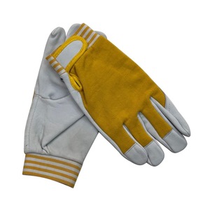 Guantes de trabajo de montaje de cuero de grano de cabra, guantes de conducción de cuero transpirables traseros de tela de algodón entrelazados, seguridad cómoda para las manos - Product Image 5