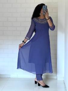 New Elegance Dressing Trend Blooming Georgette With Mirror And <b>Gota</b> Patti Work Kurti Pant Indian Export Quality Woman Fashion - Product Image 2