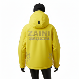 Veste Softshell pour femmes, coupe-vent, imperméable, tissu collé, design à panneaux jaunes, logo personnalisé, strass, veste Softshell pour femmes - Product Image 2