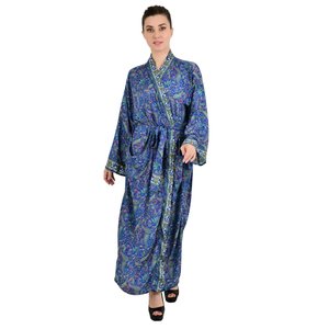 Kimono en soie bleu bohème à motifs floraux Paisley, cadeau de luxe pour anniversaire ou anniversaire de mariage pour femme, nouvelle robe de plage Regal House, pièce unique - Product Image 4